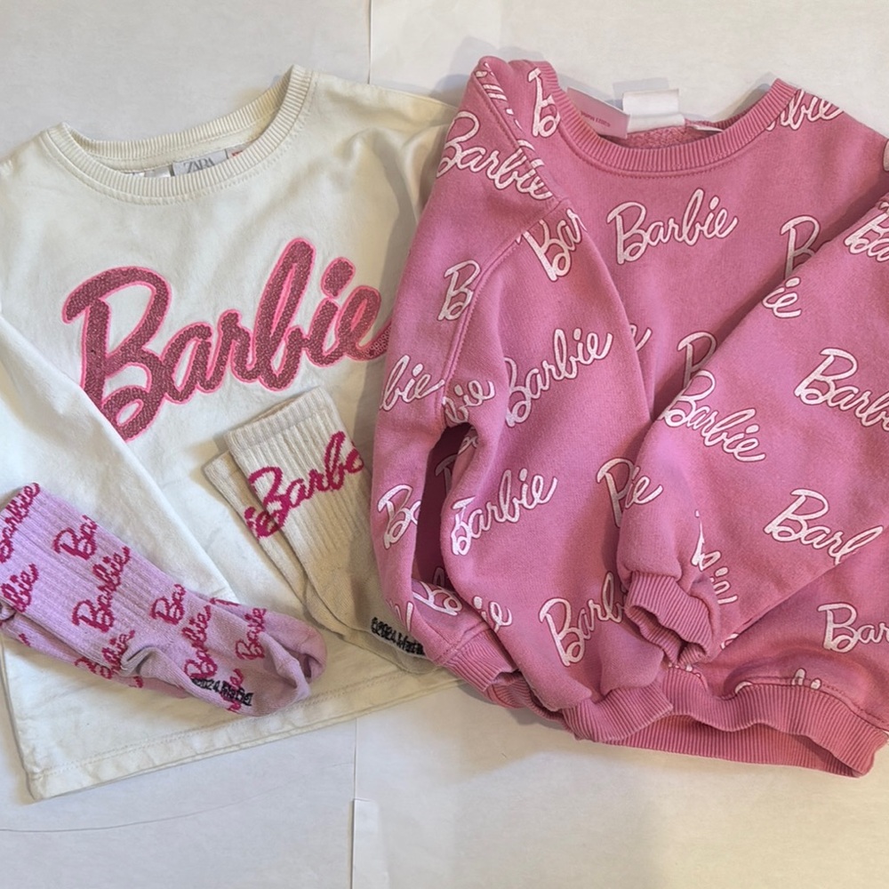 Zara set of 2 Barbie Sweatshirts & Socks Cream and Pink